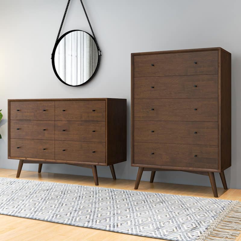 Nico Mid Century Modern 6-Drawer Double-Dresser Solid Wood