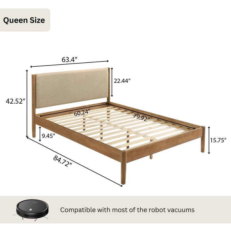 Roundhill Furniture Vichy 6-Piece Rattan Bedroom Set with Upholstered Bed, Dresser, Mirror, 2 Nightstands, and Chest