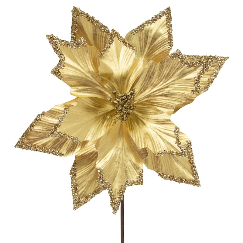 24" Metallic Gold Sequin Glittered Poinsettia Christmas Pick - 24