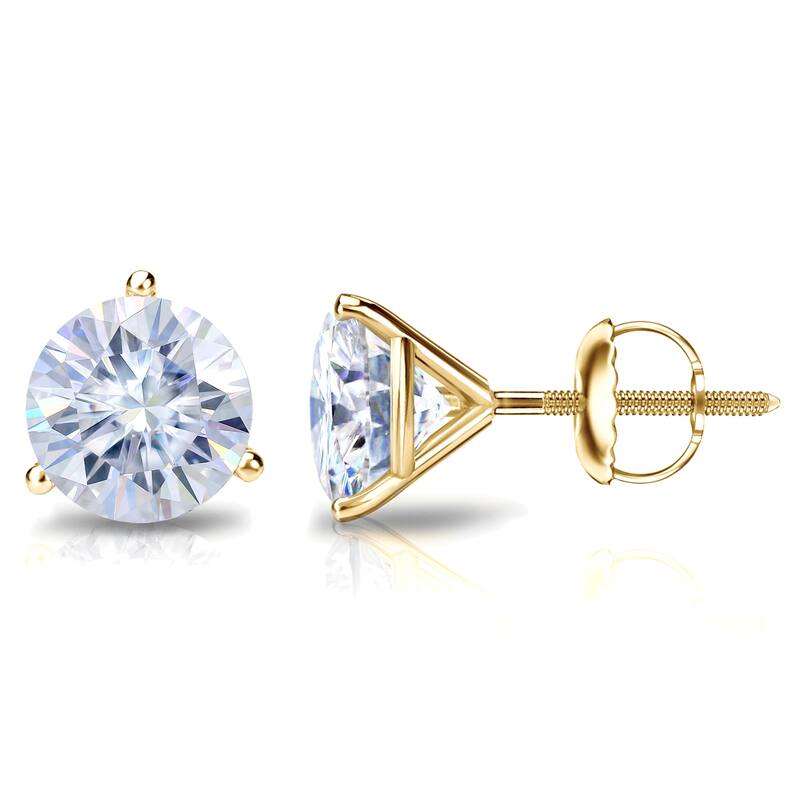 Auriya 2ctw Round Moissanite Stud Earrings 14k Gold Martini-set - 6.5 mm - Yellow