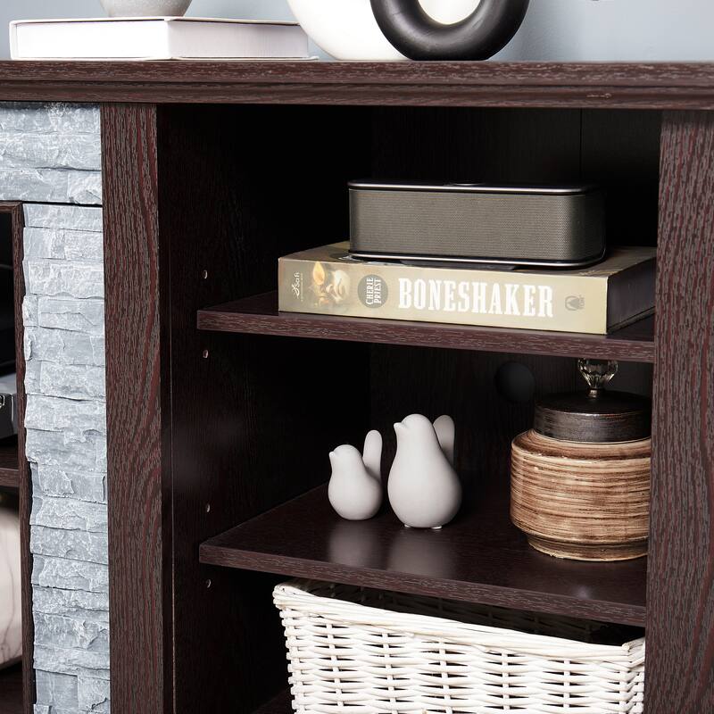 Large TV Desk Storage Rack with Faux Stacked Stone Surround