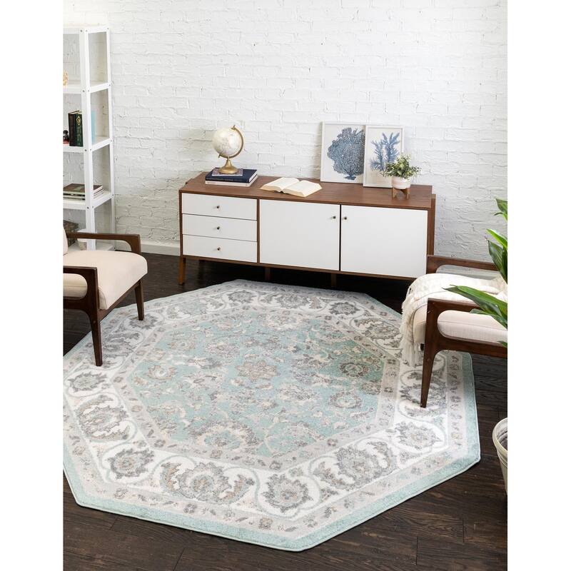 Traditional Taylor Collection Area Rug - Aqua - 7'x7' Octagon