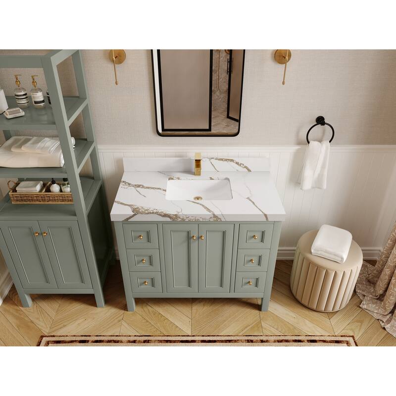 Willow Collections 42 in. W x 22 in. D Nashville Single Sink Bathroom Vanity with Countertop - 2”Calacatta Gold - Ivory