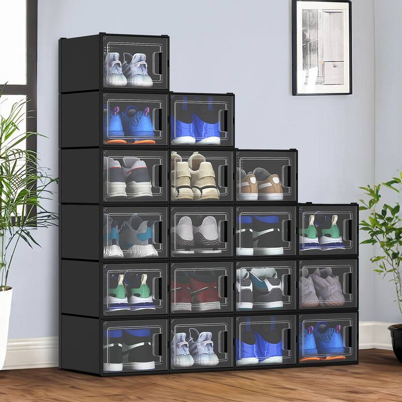 XL Shoe Storage Boxes 18Pcs Stackable Plastic Sneaker Organizer Transparent Case