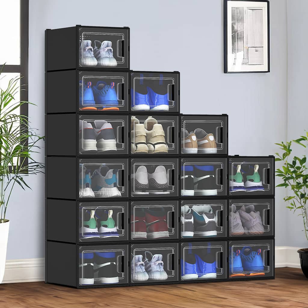 XL Shoe Storage Boxes 18Pcs Stackable Plastic Sneaker Organizer Transparent Case