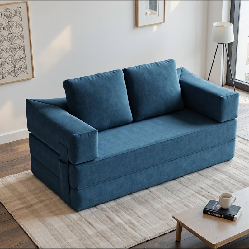 70.87" Upholstered Convertible Sleeper Sofa, Convertible Chair Floor Couch Comfy Sofa for Living Room, Bedroom, Chenille Fabric