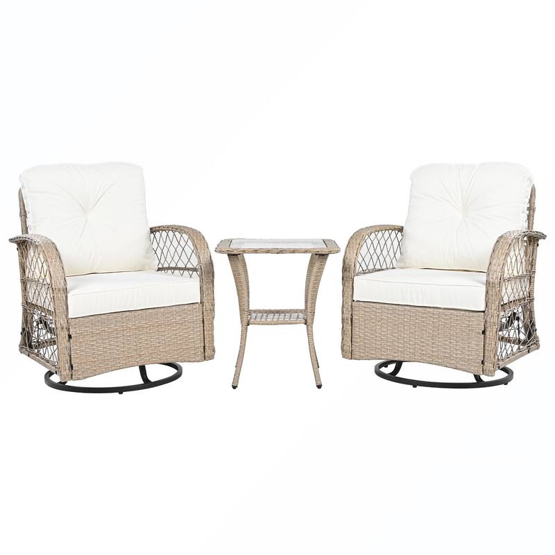 3PCS Rattan Swivel Chair and Table Set