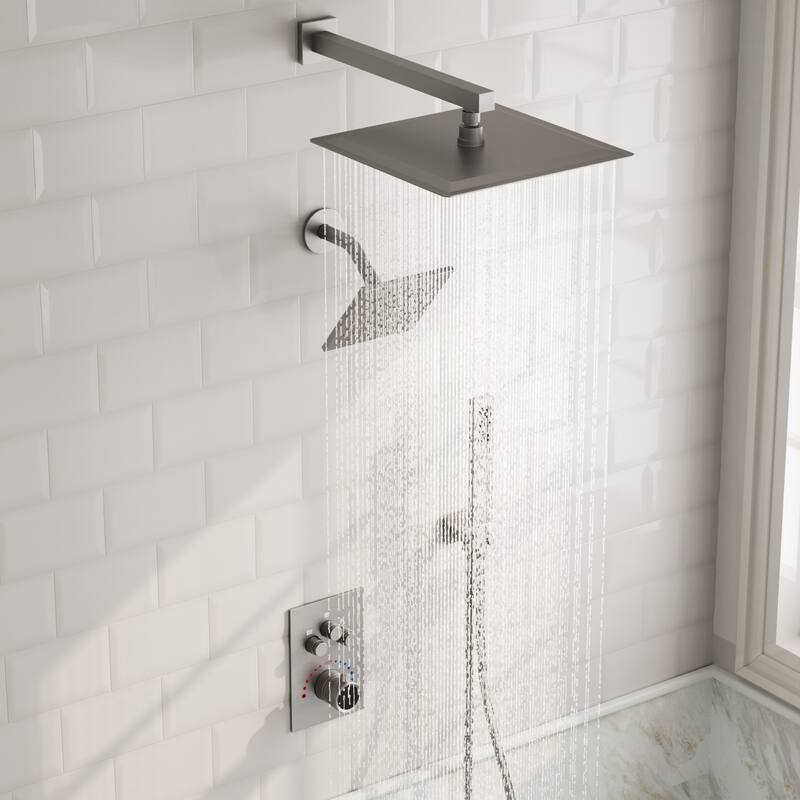 GRANDJOY 3-Function Thermostatic Shower System 12'' Rainfall Shower Head with Anti-Scald Valve