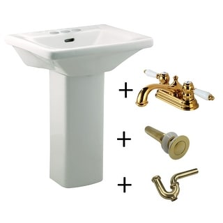 Child Size Pedestal Sink - White with 4" Center Set Faucet Holes, Sink Drain With Overflow and P Trap Renovators Supply