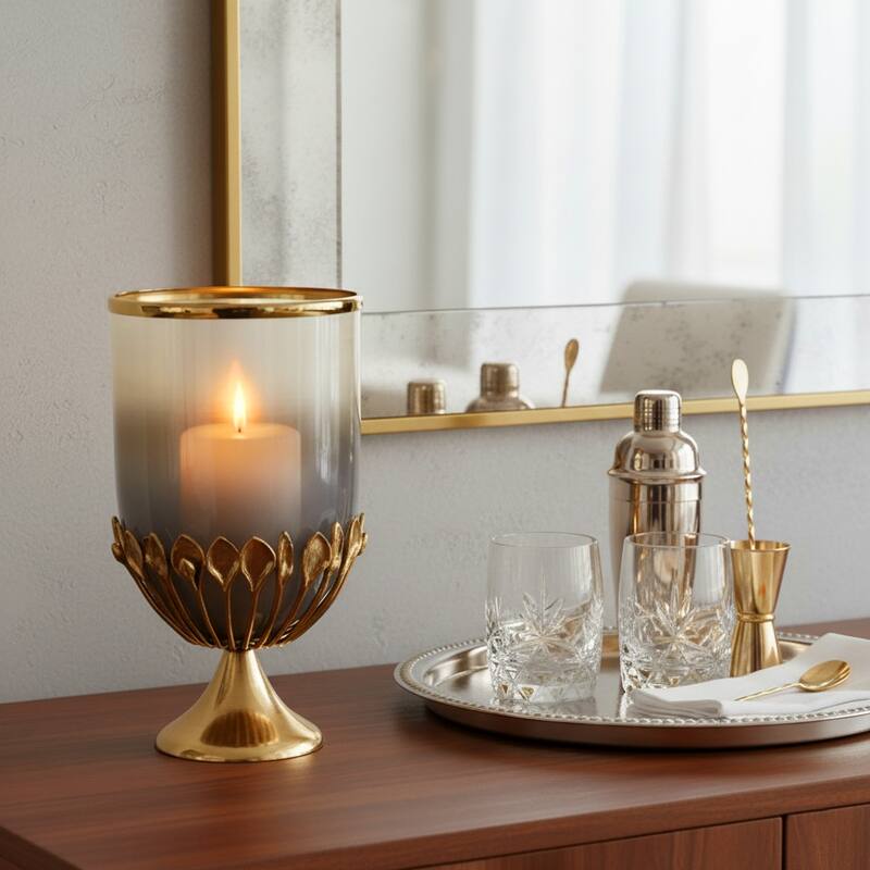 Glass Candle Holder Pedestal Hurricane Contemporary Tabletop Accent - 19.0"