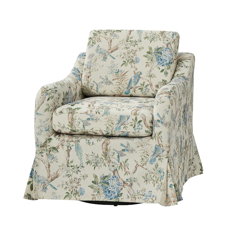 Alois Floral Slipcover Swivel Accent Chair with Removable Cushion by HULALA HOME