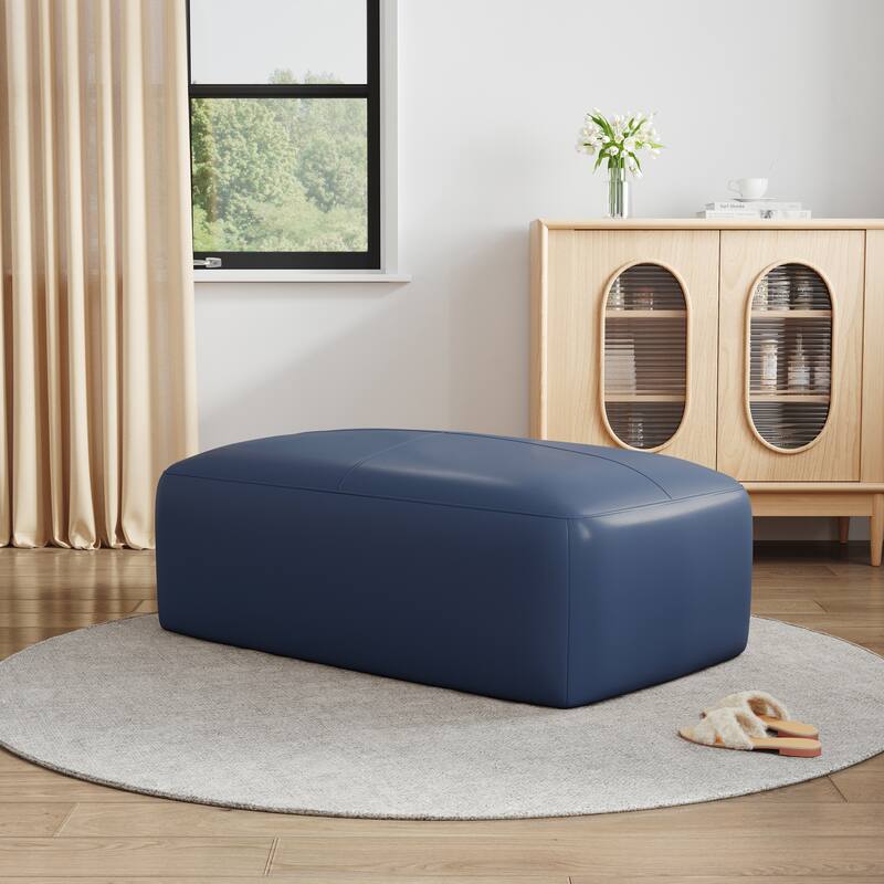UIXE Genuine Leather Ottoman, Upholstered Ottoman for Living Room