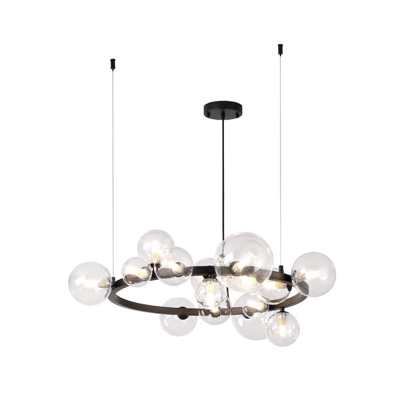 30 inches wide 15-light Wagon Wheel Iron Black Chandelier with Clear Glass Shade