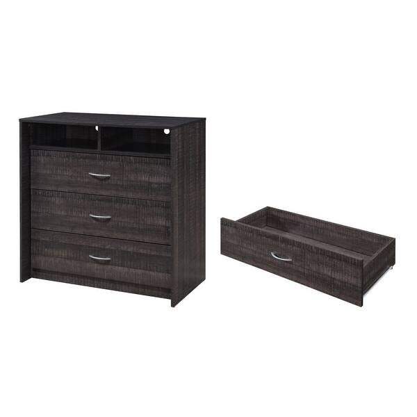 Hodedah 3Drawer Dresser with 1Open Shelf 2 Compartments in Black