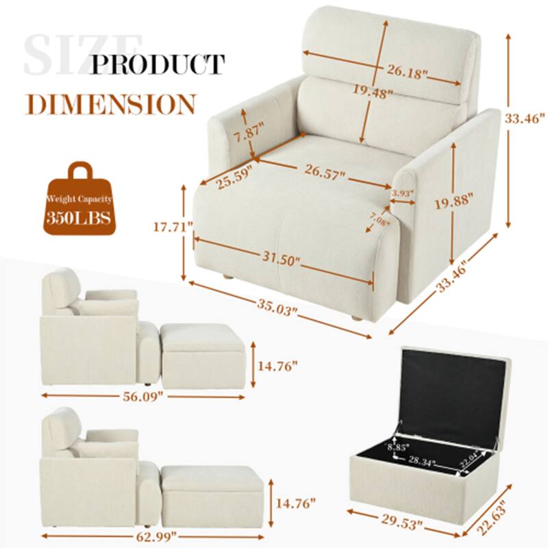 Mid-Century Wide & Deep Seat Accent Armchair with Srotage Ottoman