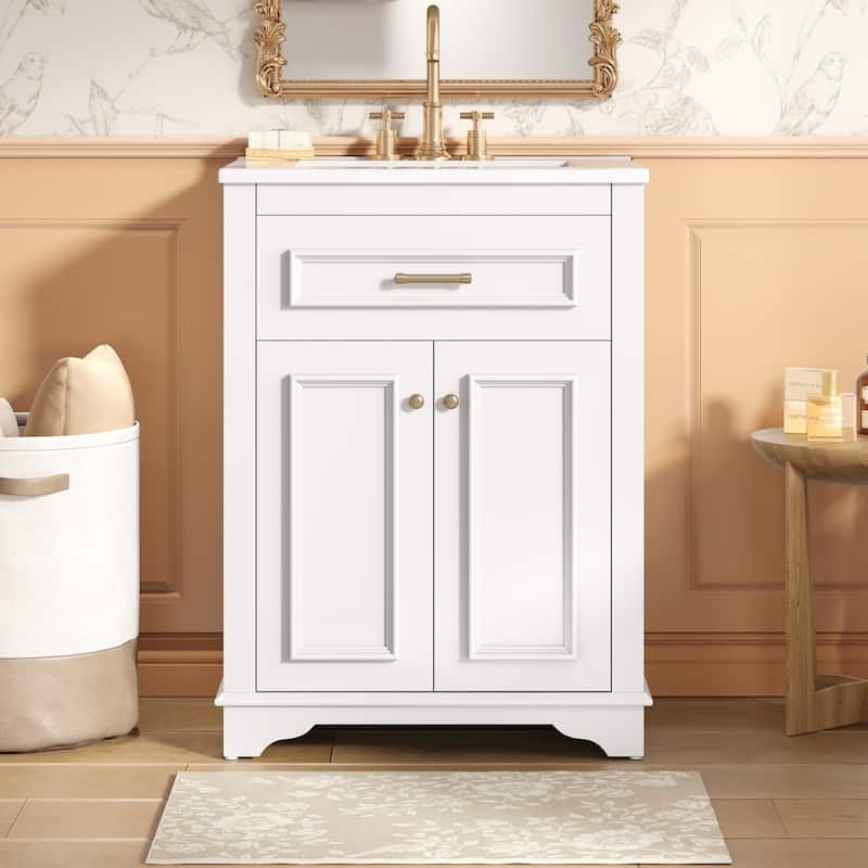 24" Freestanding Bathroom Vanity with White Integrated Ceramic Sink - 24'' x 18.5'' x 33'' - White