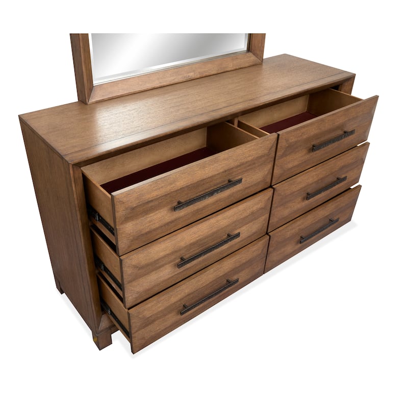 Magnussen Home Callisto Bourbon Brown Double Drawer Dresser With Landscape Mirror