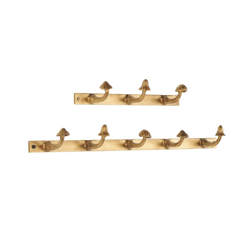 Metal Mushroom 8 Hanger Wall Hook - Set of 2 Gold - Roche River Decor - 3"W x 23"L x 2"H