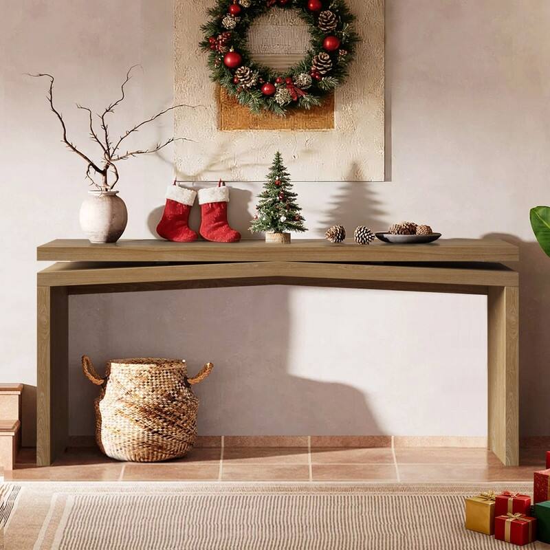 Rustic 65" Solid Wood Console Table for Farmhouse Entryway Living Room or Hallway Display Storage - Antique Brown