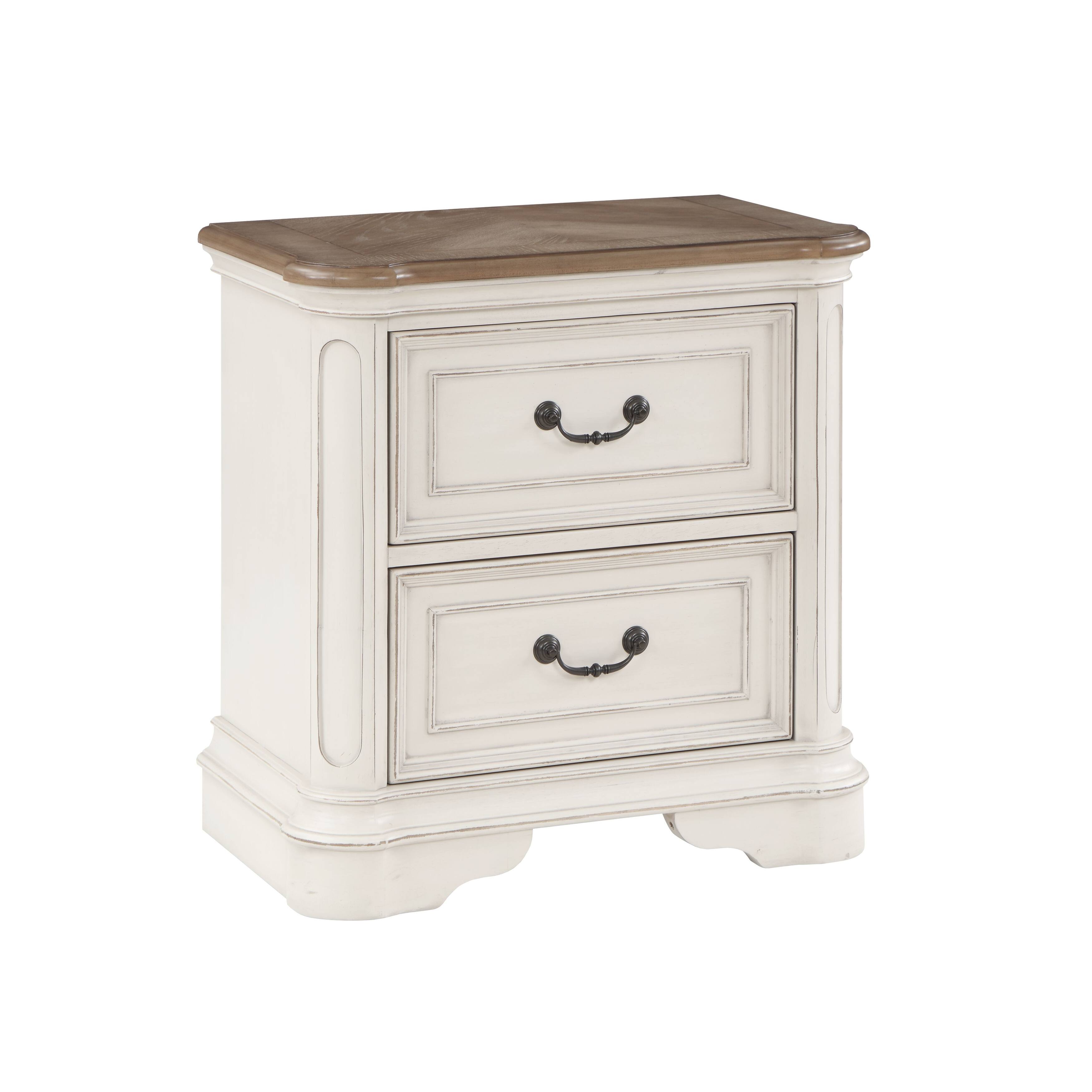 Gray Fabric & Antique White Finish Transitional Nightstand with