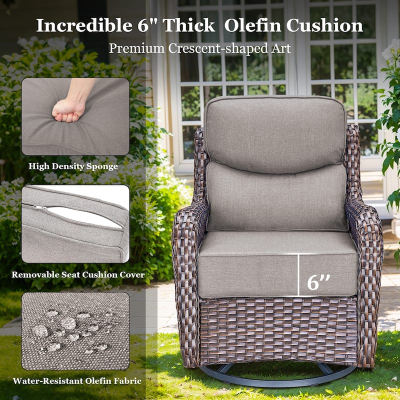 Outdoor Patio Sofa Swivel Chair with 6-Inch Thick Cushions Set