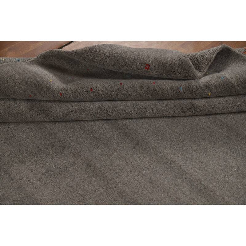Hand Knotted Oriental 100% Wool Carpet Tribal Tribal Greys & Charcoal Gabbeh Area Rug - 10' 2'' X 8' 5''