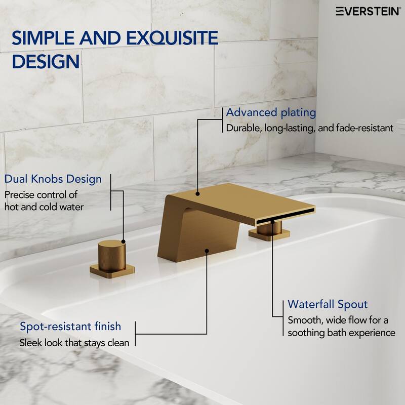 Modern Wide Waterfall Bathtub Faucet, Deck Mount 2-Handle Roman Tub Faucet
