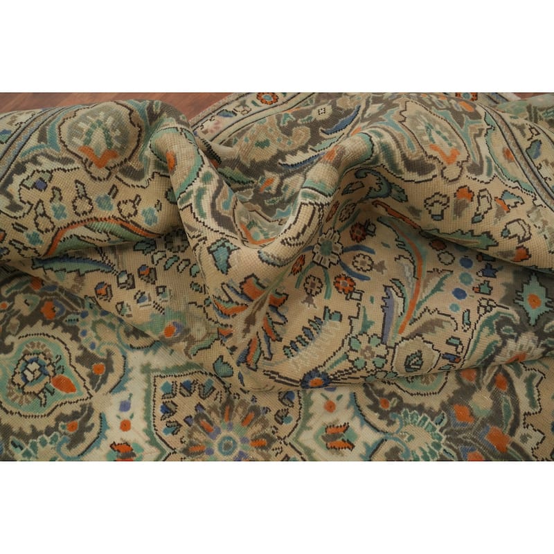 Hand Knotted Oriental 100% Wool Carpet Traditional Floral Beige & Ivories Tabriz Area Rug - 12' 5'' X 9' 10''