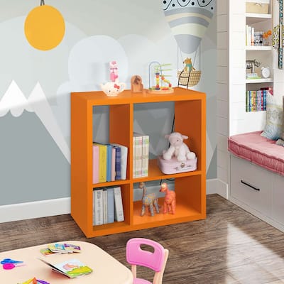 4-Cube Open Bookcase, Kids Toy Storage Shelf Organizer (Orange)