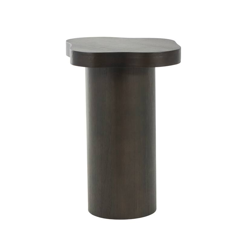 Black or Brown Wood Pedestal Side End Accent Table with Rounded Square Top