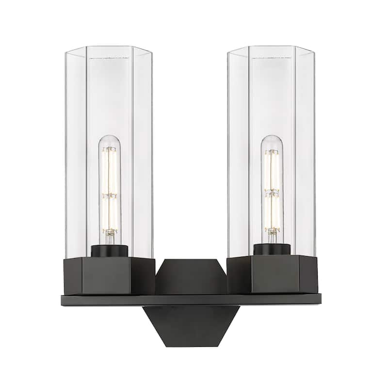 Innovations Lighting 427-2W-17-14 Claverack Vanity Claverack 2 Light - Matte Black / Clear