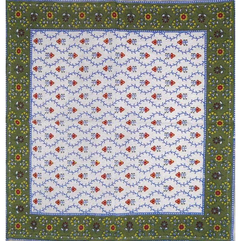 Exquisite Floral Vine Cotton Tablecloth Collection - Set of 4 Napkins - Blue White