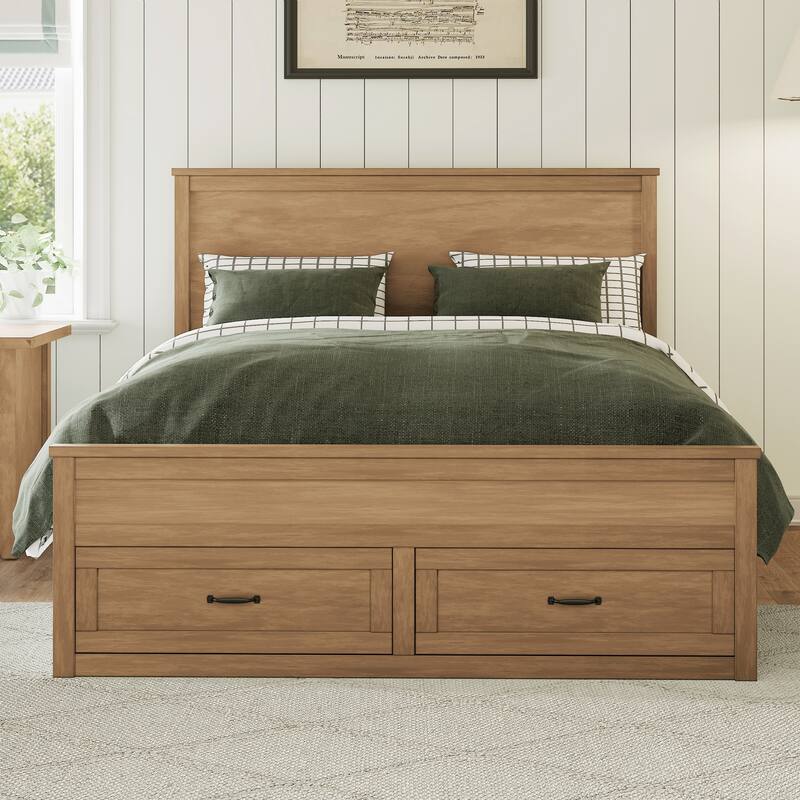 Queen Size Wood Storage Bed Frame with 6 Drawers Wingback Platform Bed