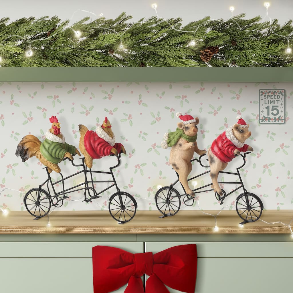 10.5" Resin and Metal Pig/Chicken On Bike Set of 2