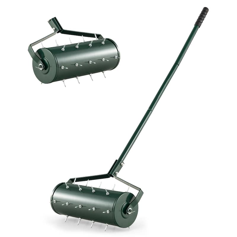 Manual Lawn Aerator Roller with Spiked Drum and Ergonomic Handle Fillable Steel Design