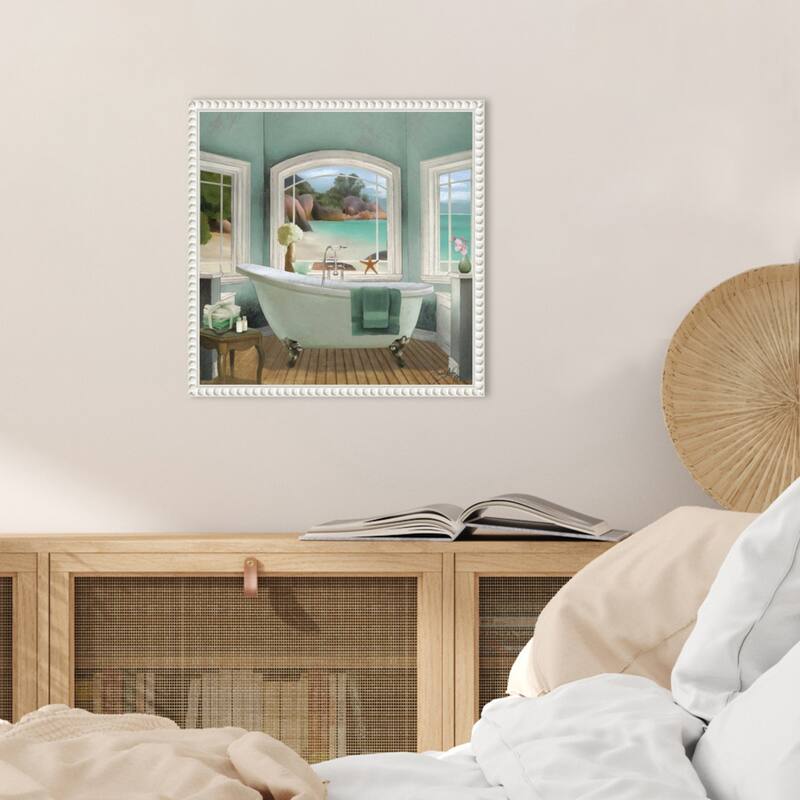 Oceanview Bath II by Elizabeth Medley Framed Canvas Wall Art Print - Sylvie Beaded White