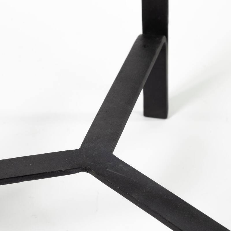 Helios III Round Medium Brown Solid Wood w/ Black Iron Base Nesting Tables