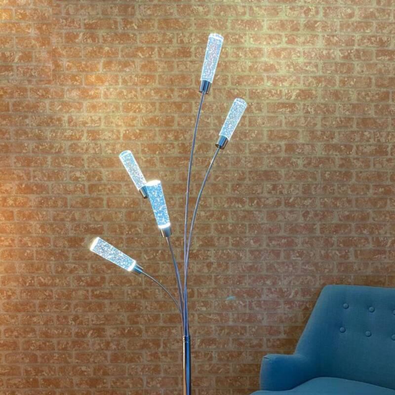 5 Crystal Cylinders LED Chrome Floor Lamp - L