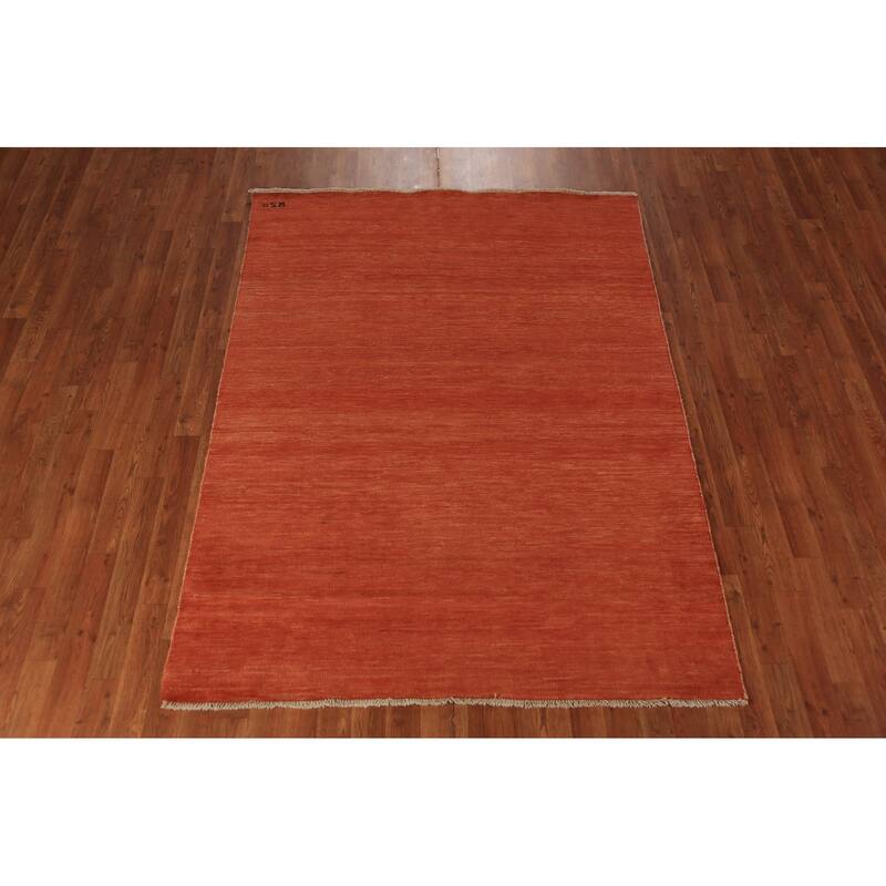 Striped Orange Gabbeh Modern Rug Handmade Wool Carpet - 4'9" x 6'6"