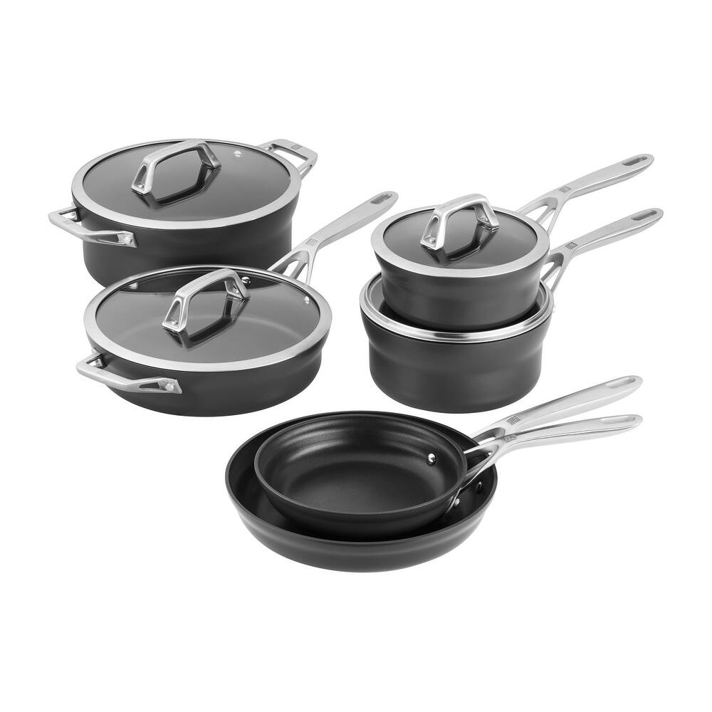 ZWILLING Motion Nonstick Hard-Anodized 10-Piece Cookware Set in Grey, Dutch Oven, Fry pan, Saucepan - 10-pc