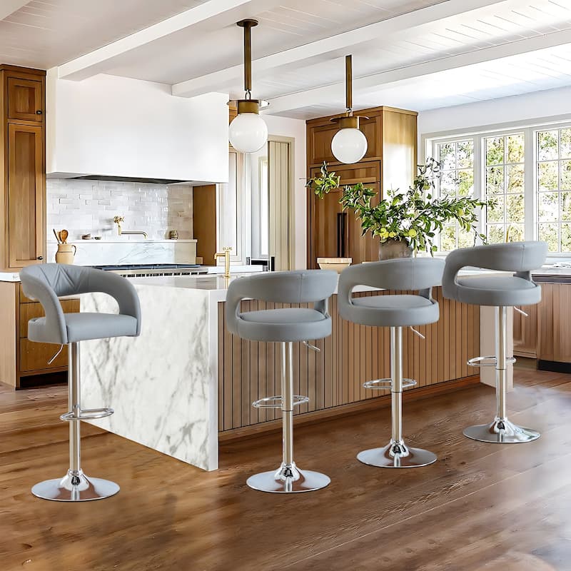 VECELO Set of 2 Rounded Mid-Back Swivel Bar Stools with Adjustable Height 360° Rotation 16" Base with Footrest