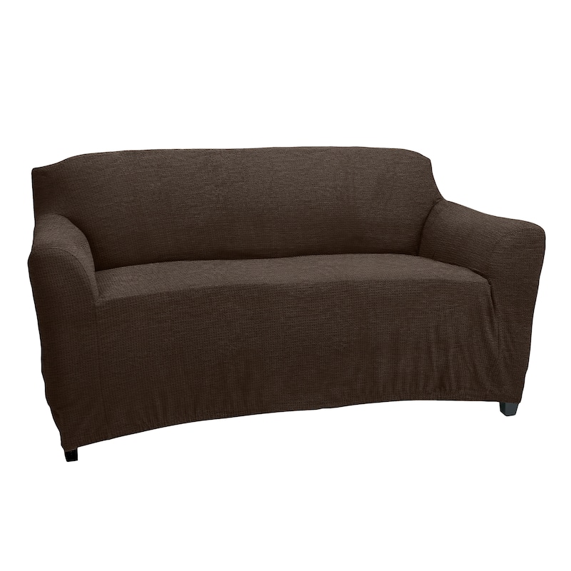 Home Details Waffle Design Love Seat Furniture Slipcover in Brown