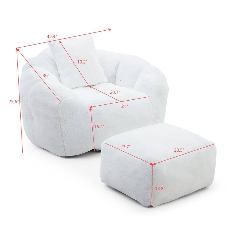 Oversized Bean Bag Chair Shell-Shaped Big Accent Sofa with Matching Ottoman for Living Room Bedroom