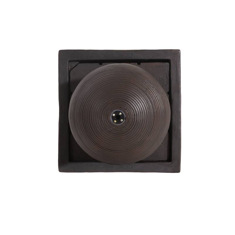 35.5"H Dark Brown Concrete Tall Column Fountain-LED Light Retro Outdoor Oasis, Durable Decor Feature