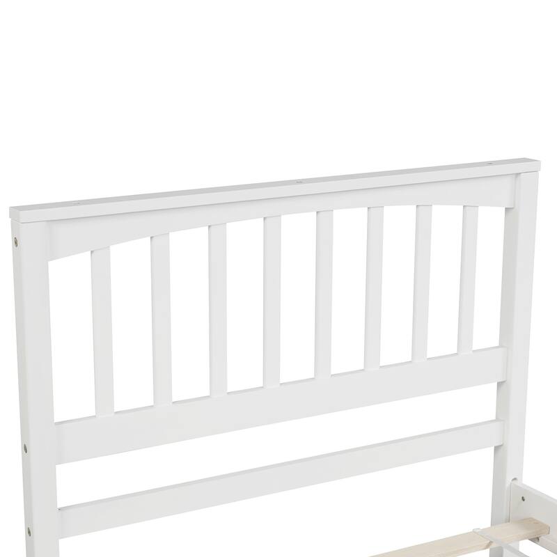 Twin Size White Wood Platform Bed with Headboard and Footboard