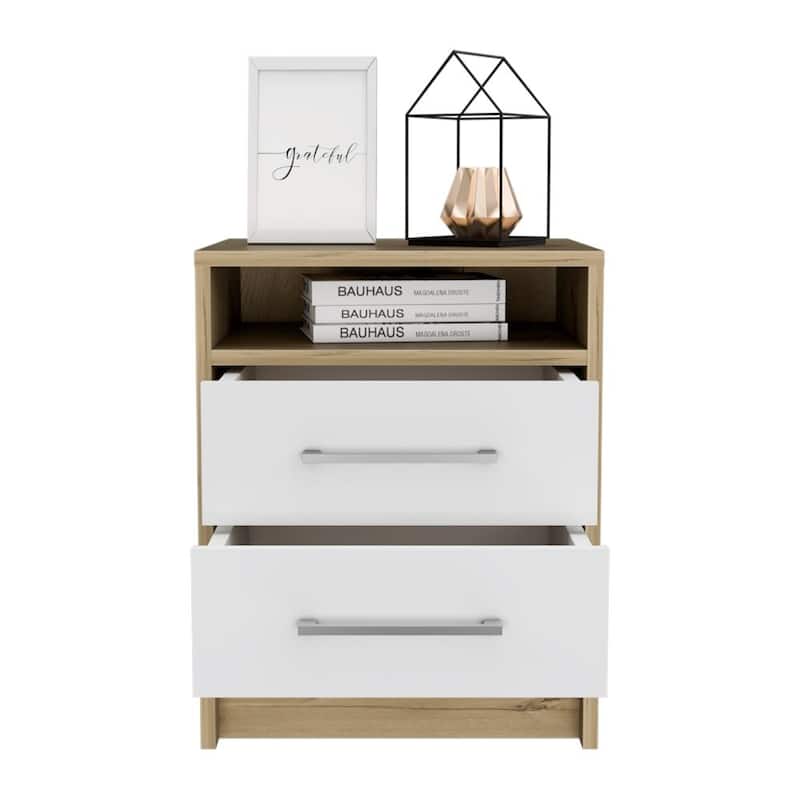 Nightstand with 2 Storage Drawers,20" Height Small Bed Side Furniture End Table,Metal Handles,Wooden Top Cabinet for Bedroom