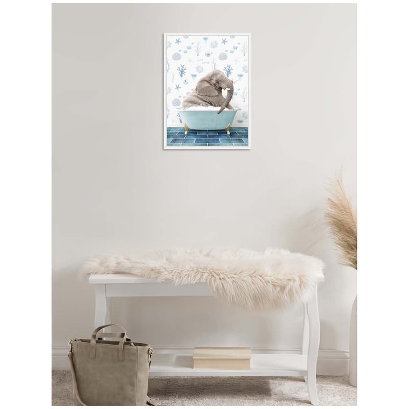 Kate and Laurel Sylvie Young Elephant in Under the Sea Bathtub Framed Canvas by Amy Peterson