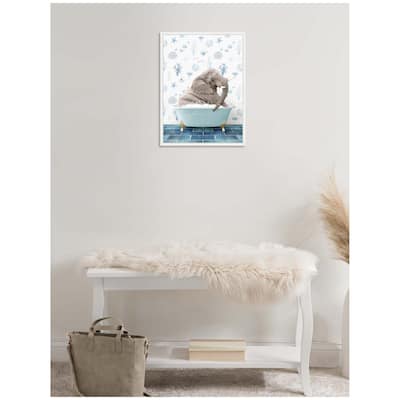 Kate and Laurel Sylvie Young Elephant in Under the Sea Bathtub Framed Canvas by Amy Peterson