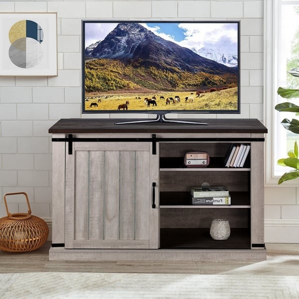 slide 2 of 25, 47" Rustic Farmhouse Barn Door TV Stand for 55" TVs