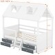 preview thumbnail 6 of 20, Twin Size Wooden House Bed with Roof Skylights, Ladder, 4 Drawers, Shelves, Fence and Solid Wood Frame, for Kids Ages 6+